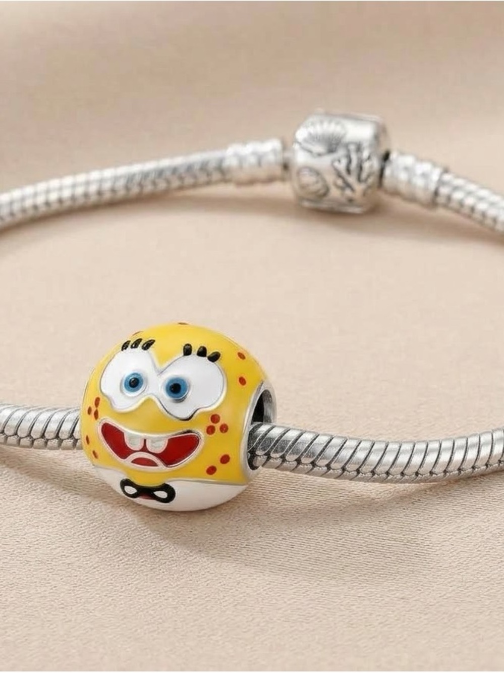 Yellow Cartoon Sponge Charm Bead for Bracelet